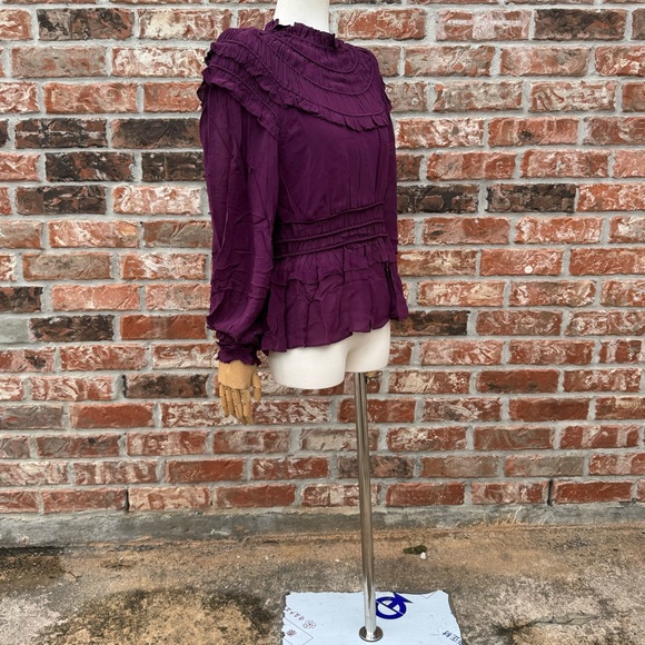 SOLD ELSEWHERE NWT FARM Rio burgundy/purple ruffled long sleeve gathered blouse - Picture 8 of 13
